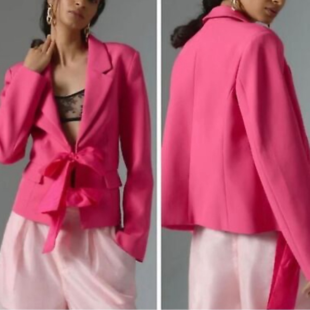 Maeve Anthropologie cropped bow blazer fuschia pink size small